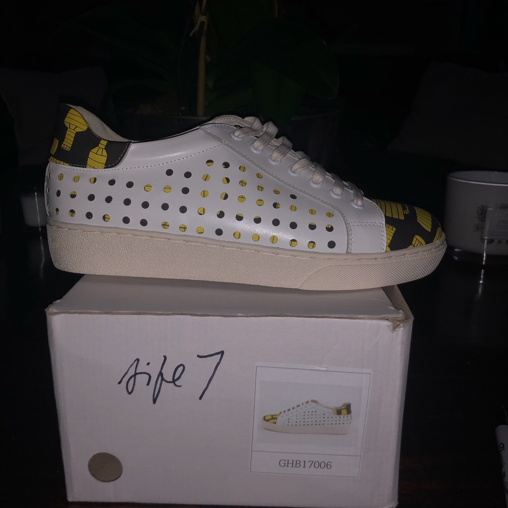 White and Yellow Perforated Women's Athletic Sneakers Grape Vine